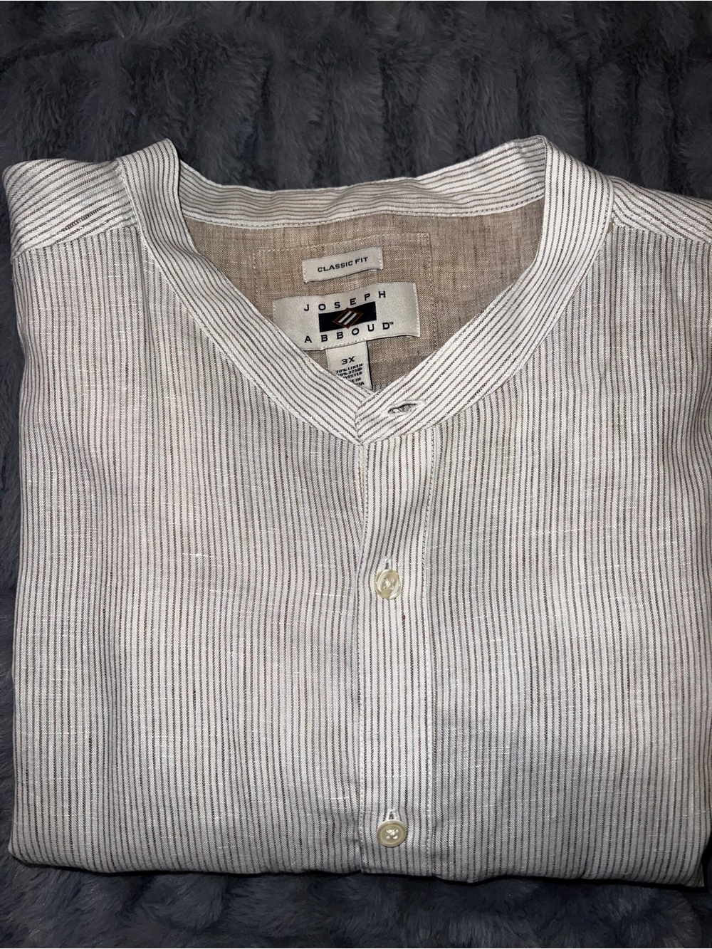 Joseph Abboud Striped Henley Shirt — White and tan